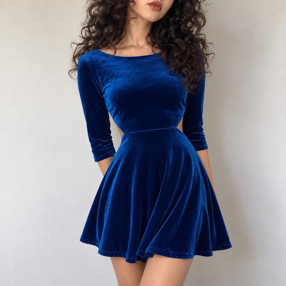 Lulus Cobalt Blue Velvet Open Back Mini Dress Small Indie Whimsigoth